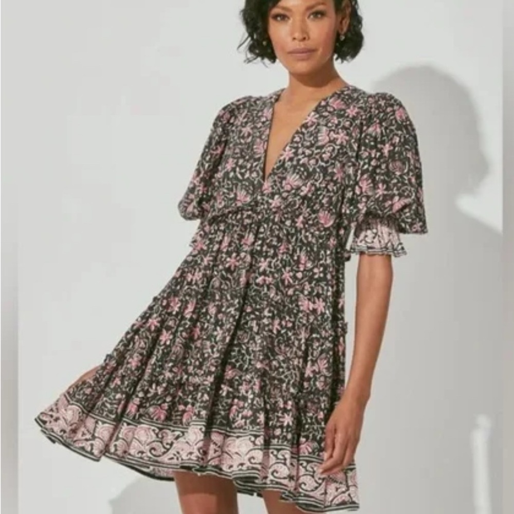 Cleobella Black and Pink Floral Mini Dress